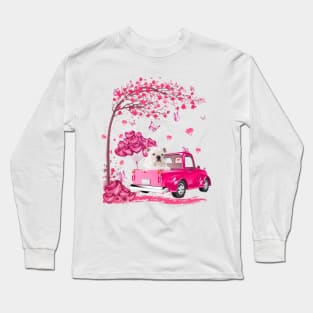 Valentine's Day Love Pickup Truck White English Bulldog Long Sleeve T-Shirt